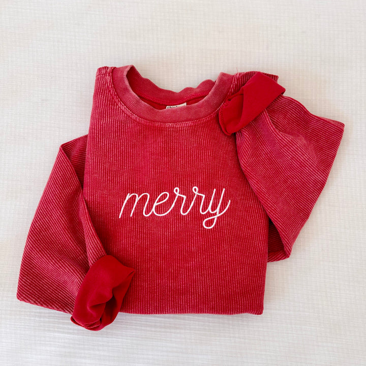 Merry Embroidered Corded Crewneck
