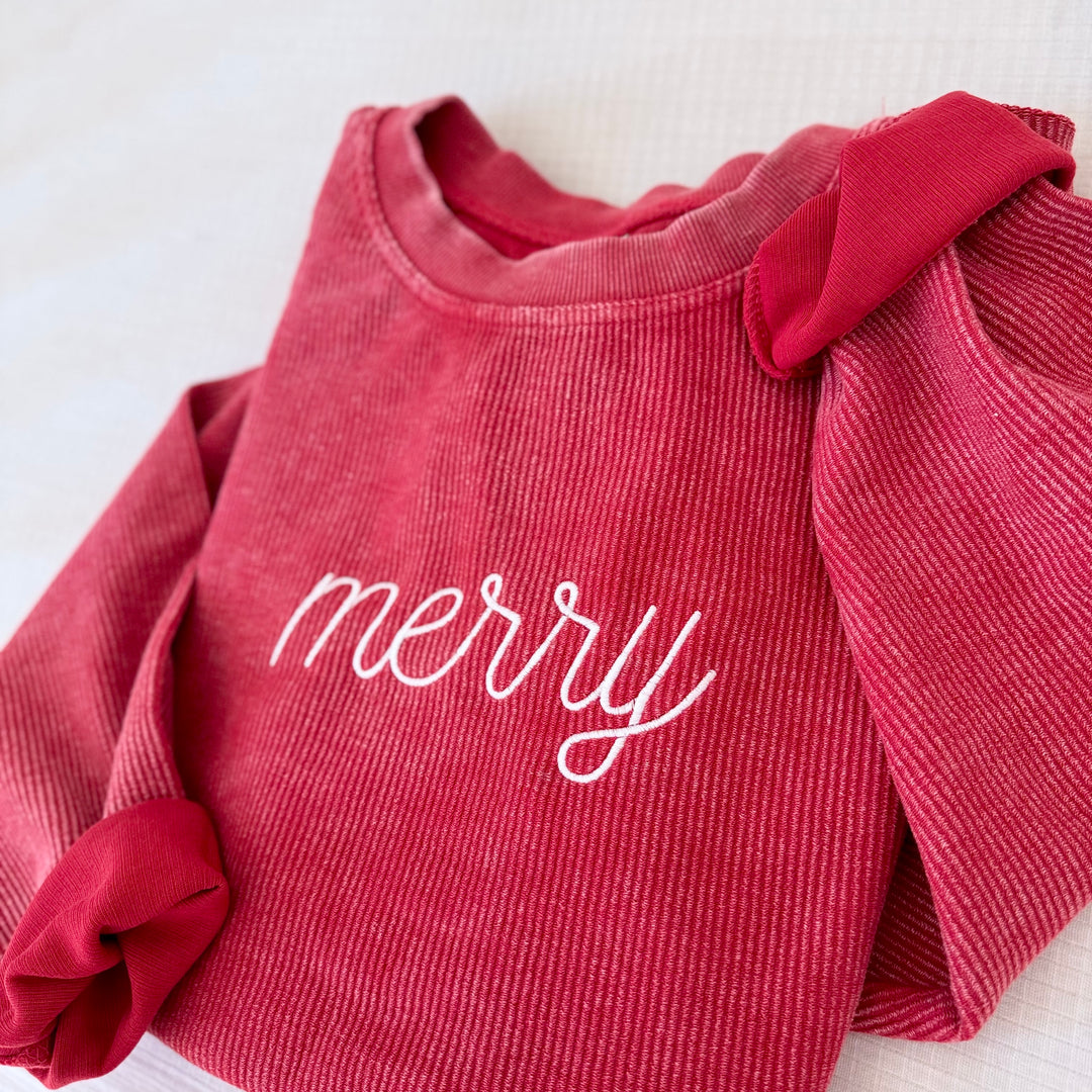 Merry Embroidered Corded Crewneck