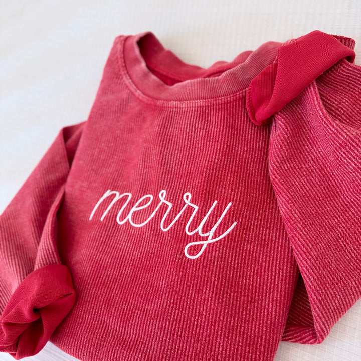 Merry Embroidered Corded Crewneck