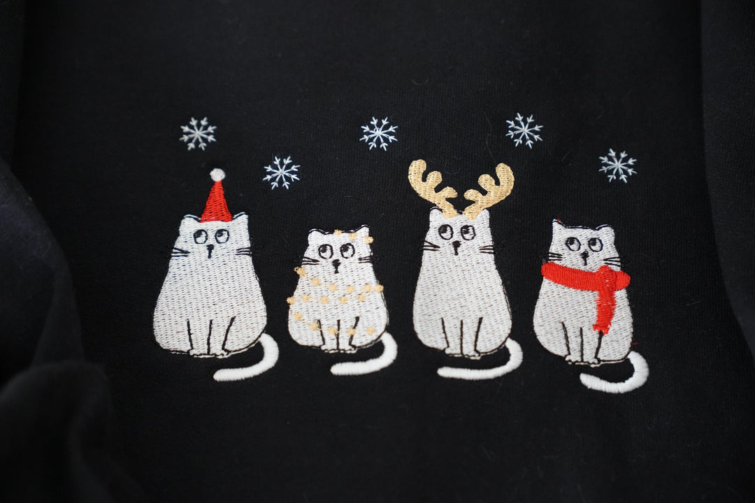 Embroidered Christmas Cats Sweatshirt, Christmas Sweater for Women, Christmas Kitty Crewneck, Meowy Christmas Sweatshirt, Vintage Sweatshirt