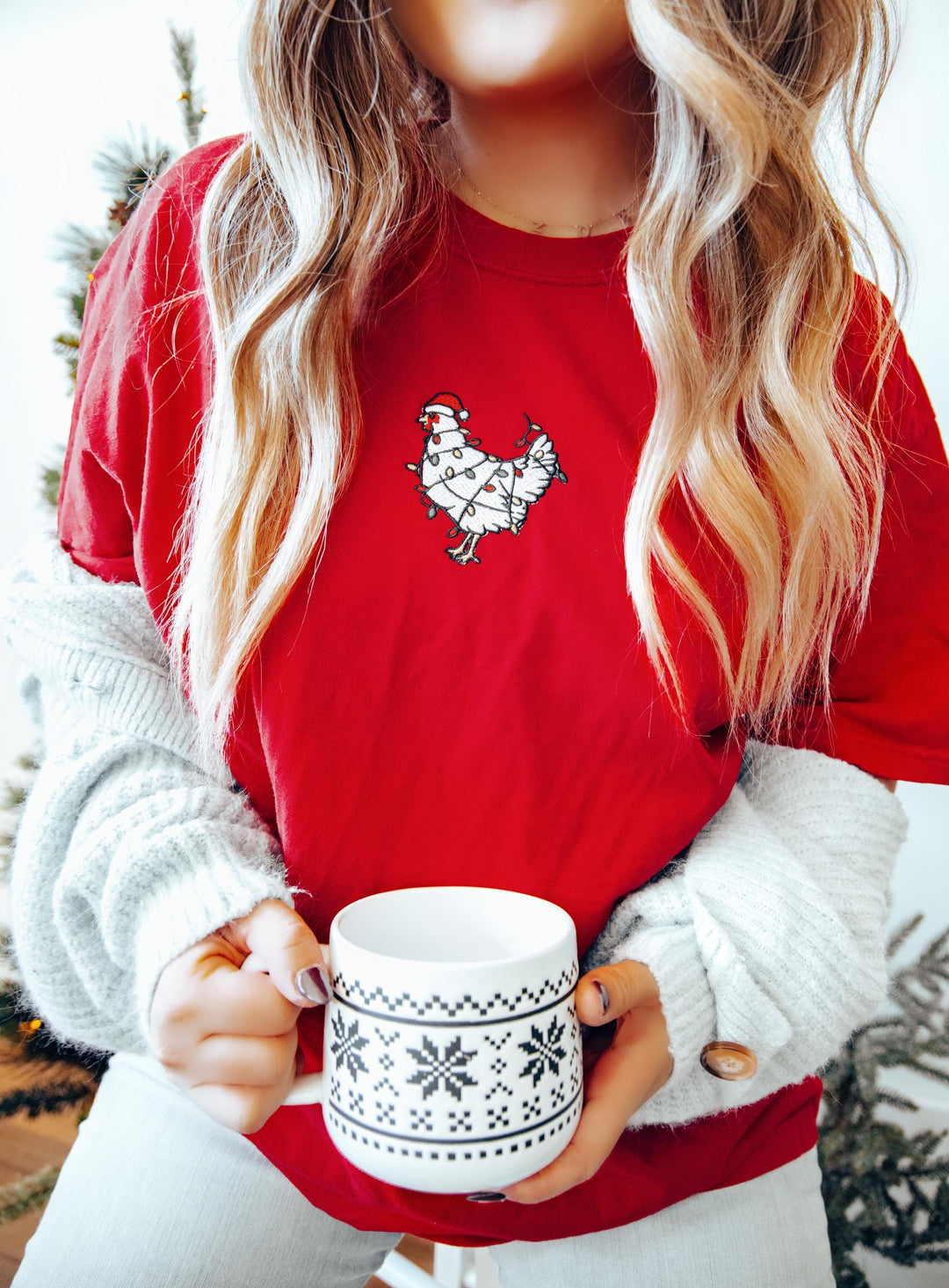 Embroidered Christmas Chickens Shirt, Cute Chicken Farm Animals Holiday Shirt, Trendy Comfort Colors Animal Farmer Gift Holidays Crewneck