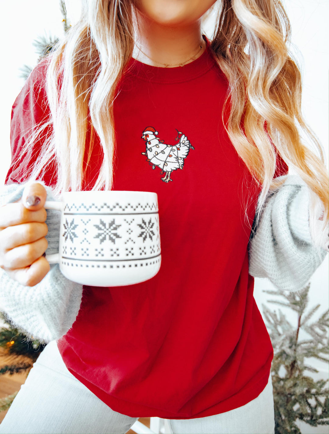 Embroidered Christmas Chickens Shirt, Cute Chicken Farm Animals Holiday Shirt, Trendy Comfort Colors Animal Farmer Gift Holidays Crewneck
