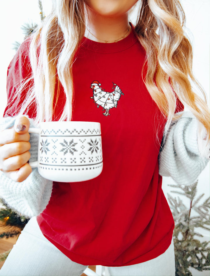 Embroidered Christmas Chickens Shirt, Cute Chicken Farm Animals Holiday Shirt, Trendy Comfort Colors Animal Farmer Gift Holidays Crewneck