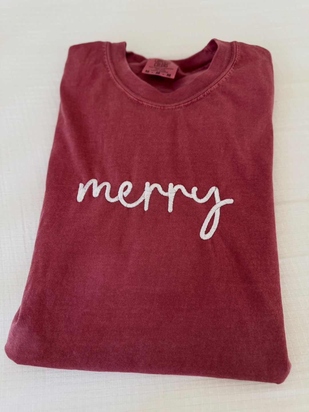 Embroidered Merry Comfort Colors Tee, Embroidered Ultra Soft Xmas Tee, Christmas TShirts, Short Sleeve Shirt