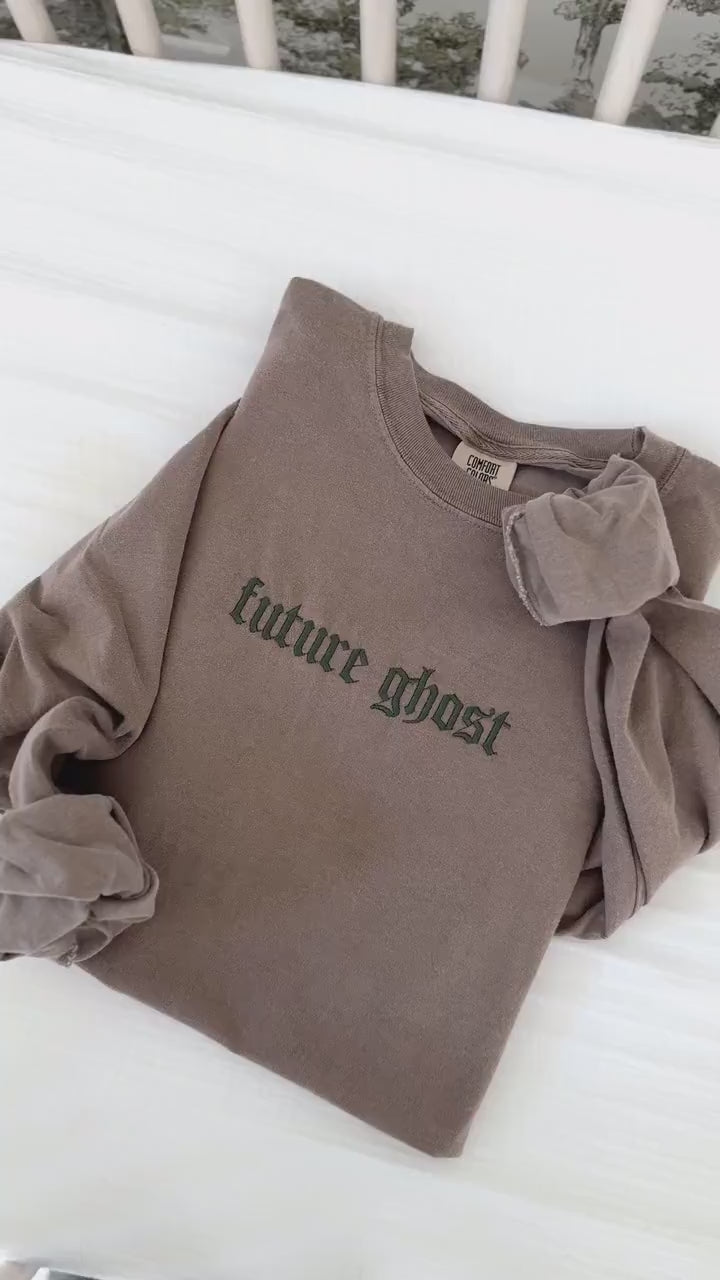 Embroidered Custom Comfort Colors Long Sleeve Tee, Custom Your Text Embroidered Ultra Soft Long Sleeved Tee, Monochromatic Winter TShirts