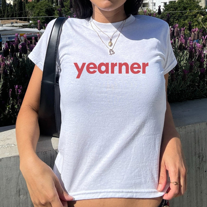 Yearner Baby Tee, Graphic Baby Shirt, Y2K Graphic Tee, Y2K Baby Tee